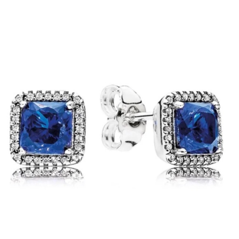 Pandora Blue Crystal Square Stud Earrings